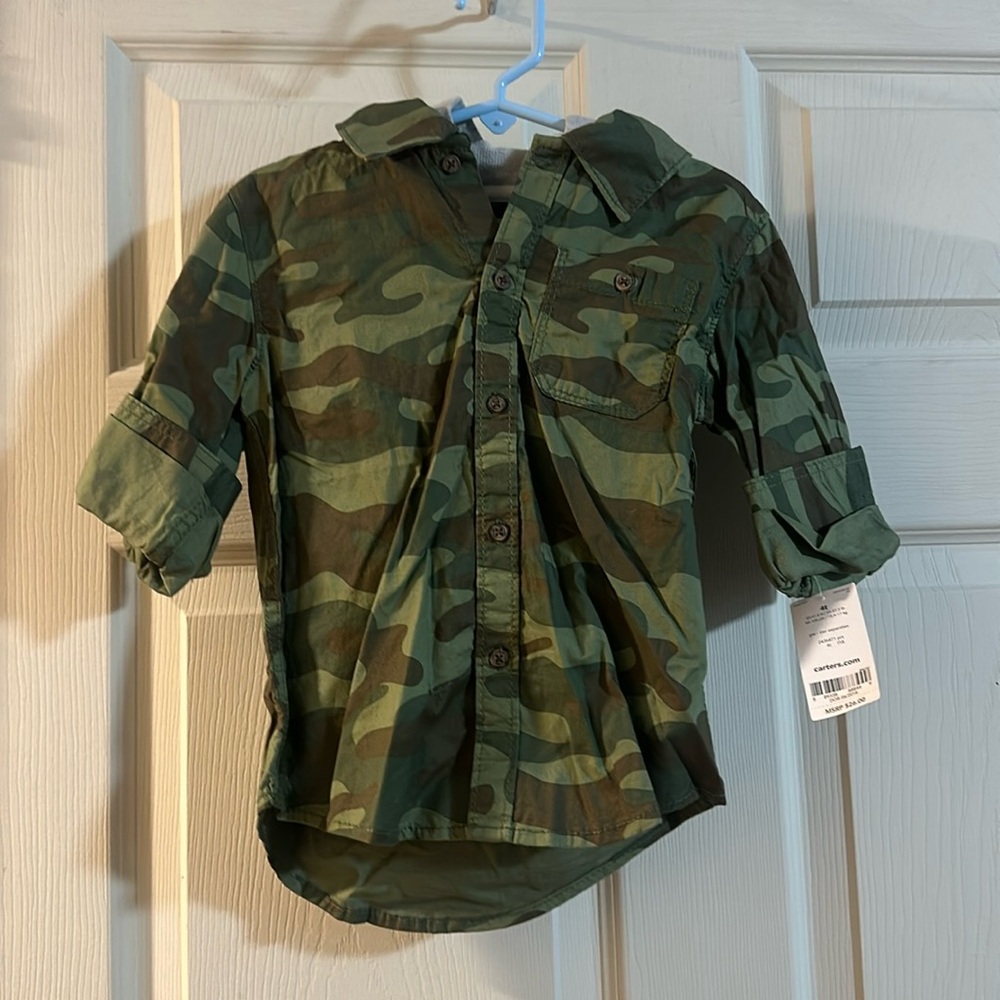CARTER’S CAMO HOODED BUTTON DOWN: NEW WITH TAGS: SIZE 4T